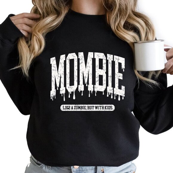 Julia A Tops - Halloween Mom Sweatshirt Mombie Momster Spooky Season Graphic Retro Funny 05